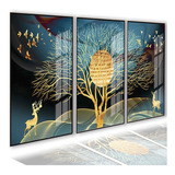 Quadro Decorativo Cervo Pintura Gold Abstrato Sala Hall Luxo