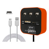 Kit Hub Usb 2.0 Leitor Cartão Sd 480mbps + Cabo V8 Rapido