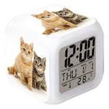 Cointone Reloj Despertador Led Con Dos Patrones De Gato Cre.