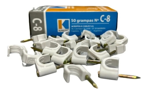 Grampas Sujeta Cable N° 8 Para Cable Coaxil Caja X 50u Kalop