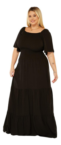 Vestido Longo Ciganinha C Manga Plus Size Evangelica Lastex