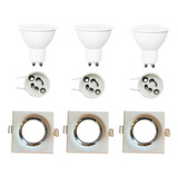 Pack X3 Foco Embutido + Zocalo Gu10 + Ampolleta 5w Luz Fria 