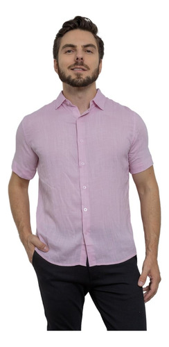 Camisa Masculina Viscolinho Liso Com Elastano