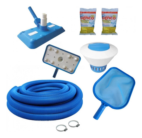 Kit Limpeza Piscina Aspirador + Peneira + Flutuador + Pastil