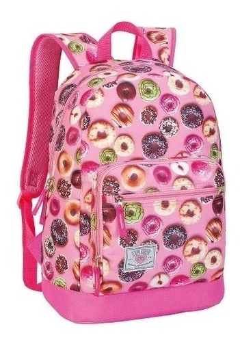 Mochila Costas Feminina Escolar Juvenil Estampada Donuts G 