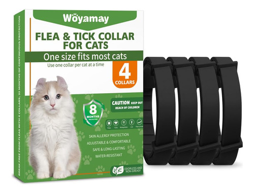 Woyamay Paquete De 4 Collares Antipulgas Para Gatos, Collar 