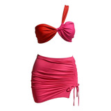 Conjunto Sexy Mini Falta Y Crop Top Fucsia Moda Playa Antro