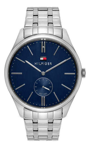 Reloj Original Tommy Hilfiger 1791171 Plateado Fondo Azul