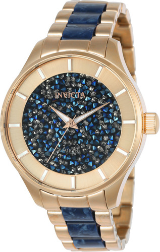 Relógio Feminino Invicta Angel 24662 Cor Da Correia Dourado/azul Cor Do Bisel Dourado Cor Do Fundo Azul