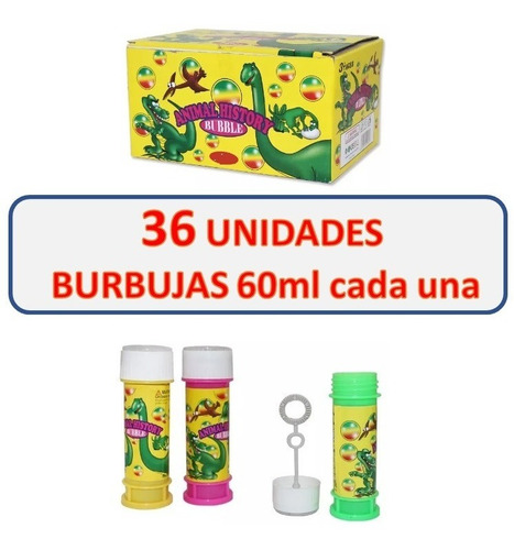 Pack 36 Burbujas Tubo De Animal Dinosaurio Para Niños Bubble