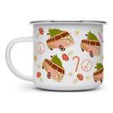 Taza De Café Retro Con Diseño De Autobús Navideño Y Hoguera,