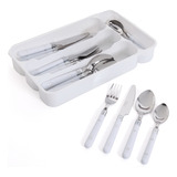 Set De Cubiertos  Living 24pc Mango Plastico  Blanco Gibson