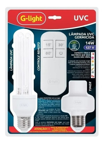 Kit Lampada Germicida Uvc 14w E27 Combate Vírus Bactérias  