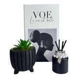 Kit Decoração Livro Voe + Vaso De Cimento + Difusor De Vidro