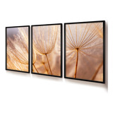 Quadro Decorativo Dente Leão Trio Quarto Vidro 50x70 Dourado