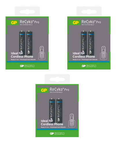 Pilha Gp Pro Recyko Palito Aaa 650mah - 3 Cartelas C/2 Unid 