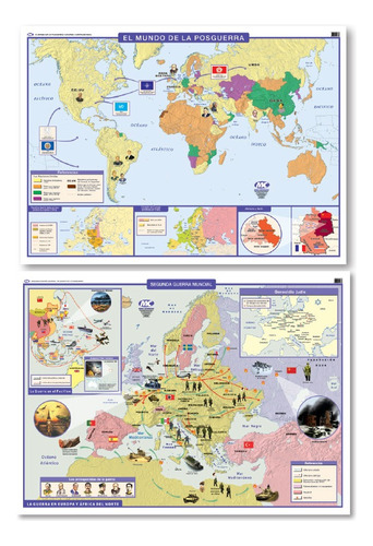 Mapa 2° Guerra Mundial / Postguerra -doble Faz- 95x130cm