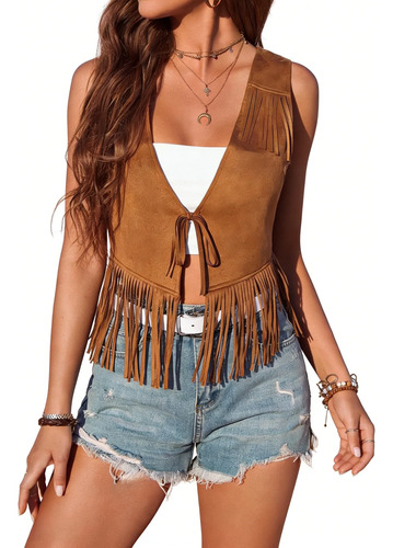 Chaleco Vaquero De Flecos Elegante Bohemio Hippie Barbas