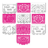 Papel Picado - Guirnalda Decorativa 10 De Mayo Color Rosa Mexicano - Blanco