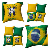 Kit 04 Capa De Almofada 40x40cm Decorativa Copa Brasil Bandeira