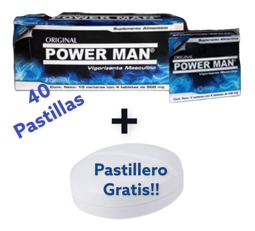 Power Man 40 Tabletas Pastilla Azul Para Hombre + Pastillero