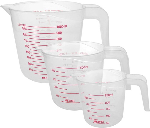 Set De 3 Tazas Medidoras 1 Lt 500/250ml Plástico Cocina