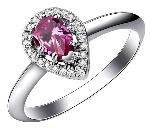 Anillo Compromiso Turmalina Rosa Ak Jewelry Plata Baño Oro