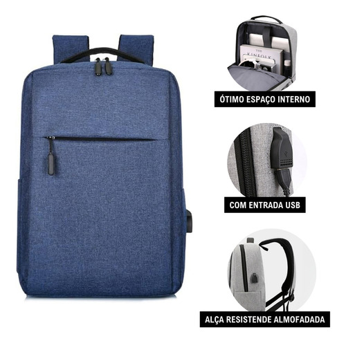 Mochila Hwj  Impermeável Com Usb Carregador Reforçada Cor Azul