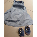 Vestido Jumper Bordado De Jean Con Zapatitos