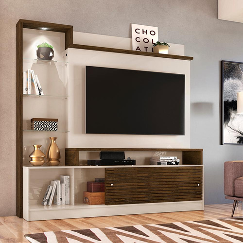 Rack Com Painel Para Tv Com Nichos Lyon Off White Savana