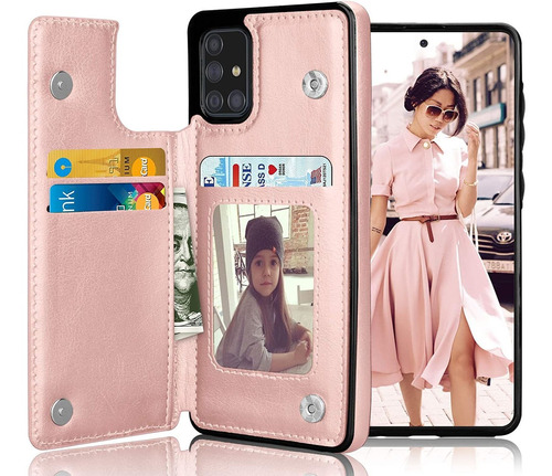 Funda Para Samsung Galaxy A51 5g, Rosa/billetera/cuero