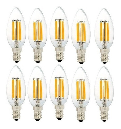 10 Ampolletas Led Vela Filamento 4w E14 Luz Calida