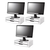 Conj. 3 Suporte P/ Monitor Mesa Mdf Branco 2 Gavetas Brancas