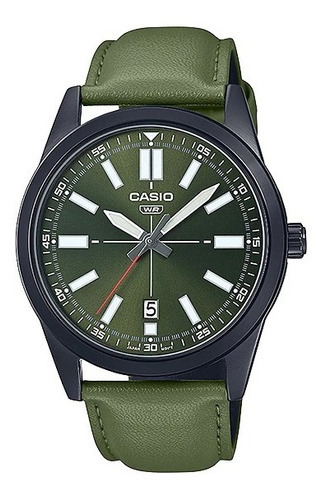 Reloj Casio Mtp-vd02bl-3e Of Local Barrio Belgrano Color De La Malla Verde Color Del Bisel Negro Color Del Fondo Verde