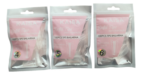 Kit 300 Unha Tips Refil Bailarina Realista Degrau N° 4 5 6