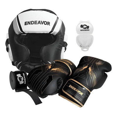 Kit Boxeo Combate Guantes Careta Vendas Protector Bucal Color Careta Blanca S\u002F Guantes Negros 14 Oz \u002F Protector Transparente \u002F Vendas Negras Talla S | Envío gratis