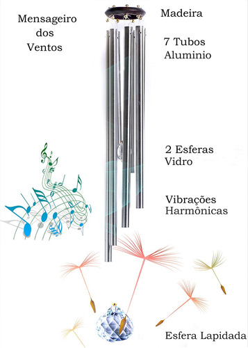 Mensageiro Dos Ventos  7 Tubos 2 Esferas Prisma Feng Shui