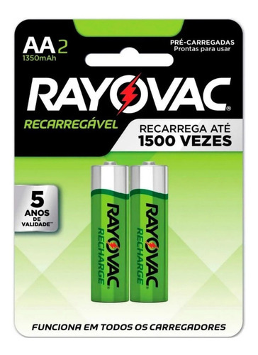 Pilha Recarregável Econômica Rayovac Aa  1350mah 2 Pilhas