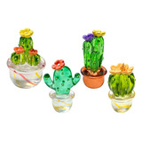 Qiansheng Jarpsiry - 4 Figuras De Cactus De Cristal Soplado.