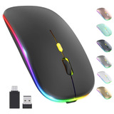 Mouse Inalámbrico Recargable Led  Iluminación Rgb Negro