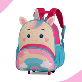 Mochila Infantil Menina Com Rodinhas Unicórnio Rosa Luxo 3d