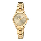 Reloj Para Mujer Q&q Qyq Q861j010y Dorado Acero + Estuche 