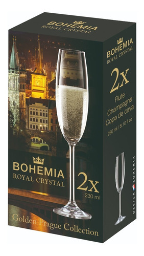 Copas De Cristal Bohemia Champagne 230 Ml X2