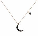 Collar Luna Y Estrella Cristal Negro / Envío Gratis