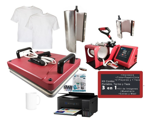 Kit Combo 3 En 1 Tazas Y Res 29x38 Sublimacion Impresora Color Rojo