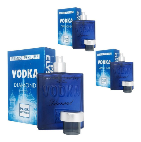 Kit Com 3 Perfumes Vodka Diamond Masculino 100ml Atacado
