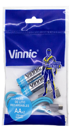 Pilas Recargable Aa Vinnic Usb 1750mah 2625mwh Pack X 2 Unid