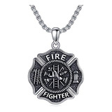 Collar Bombero Plata Ley 925 Medalla B.v. Regalo