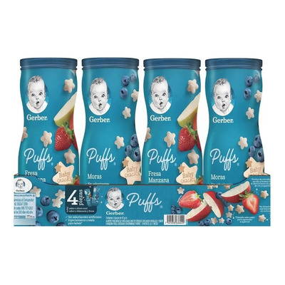Snack Para Bebé Puffs Gerber 4pzs 42g Mora Manzana Fresa | Envío gratis