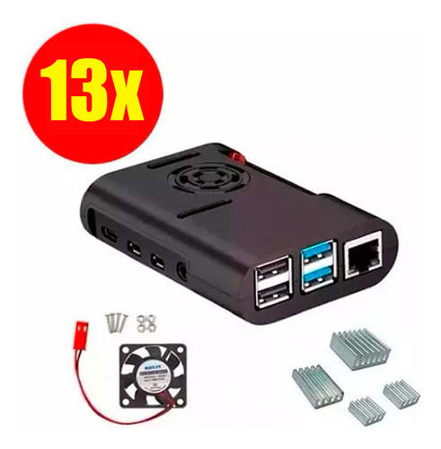 13x Case Com Cooler E Dissipadores Para Raspberry Pi4 Pi 4